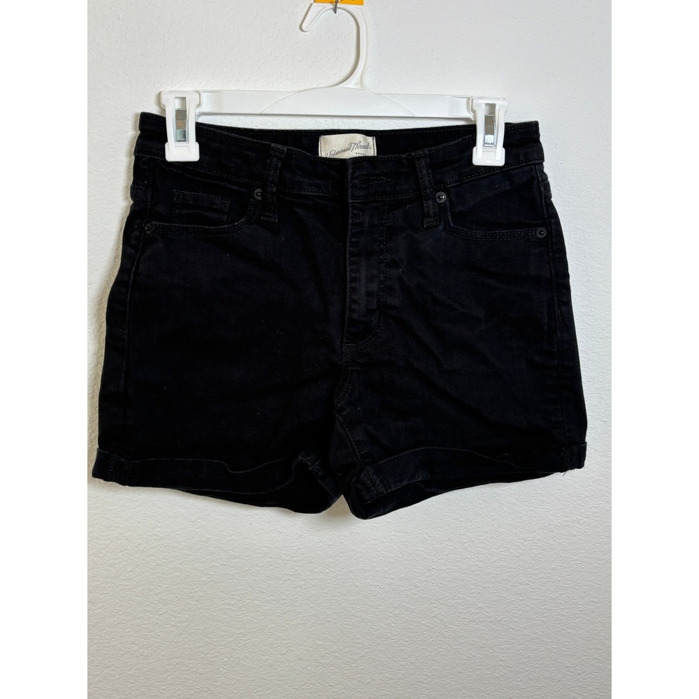 Universal Thread Black Denim Shorts High Rise Midi Size 2 26R Rolled Cuff